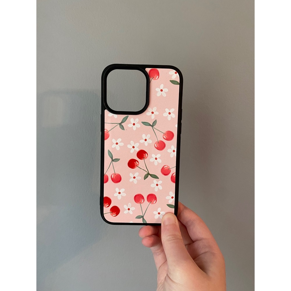iPhone 15 Pro Max Case Unisex Pink Red White Cherry Floral Print Protective